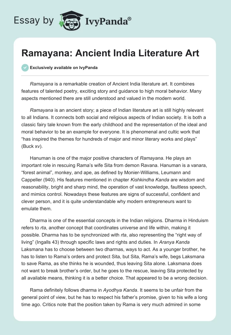 Ramayana: Ancient India Literature Art. Page 1