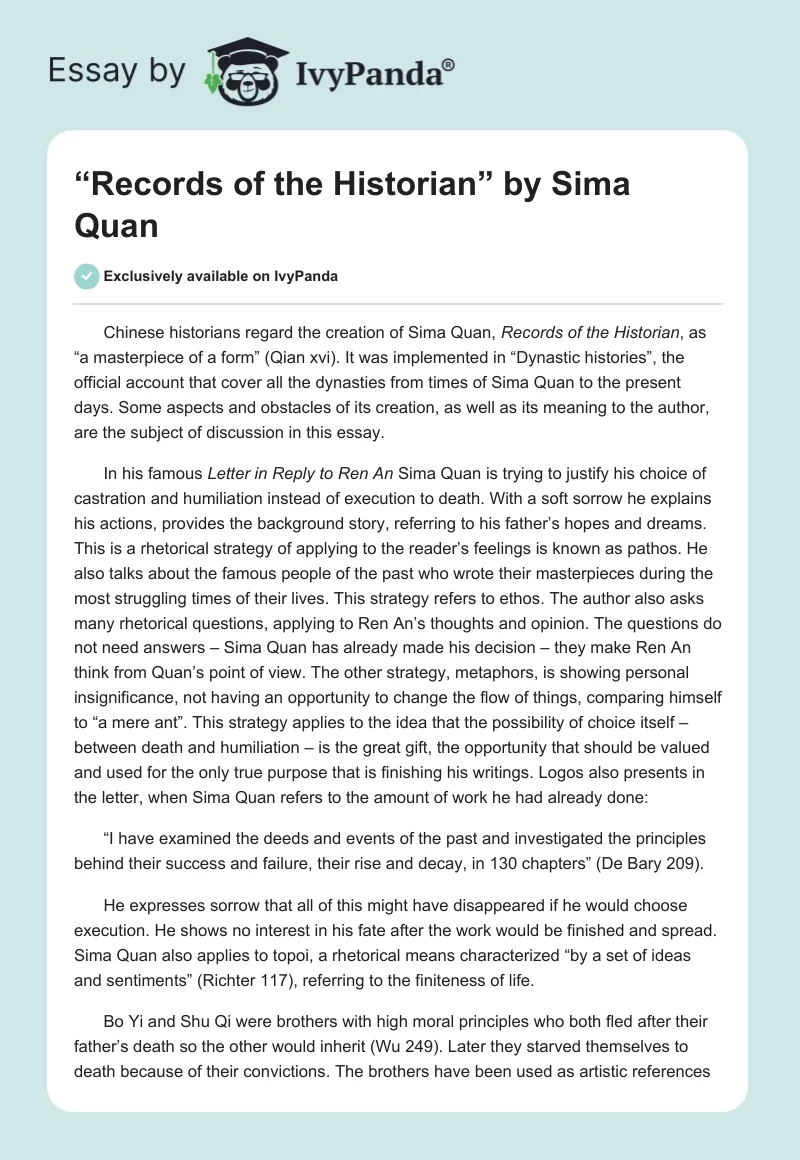 “Records of the Historian” by Sima Quan. Page 1