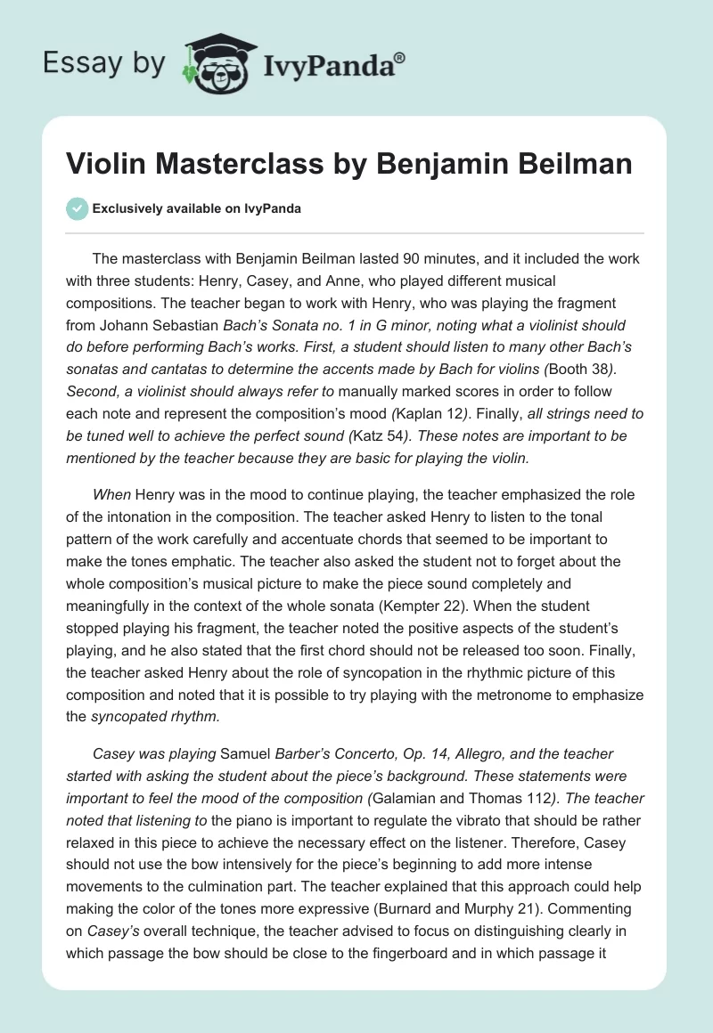Violin Masterclass by Benjamin Beilman. Page 1