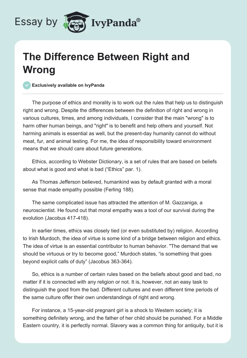 The Difference Between Right and Wrong. Page 1