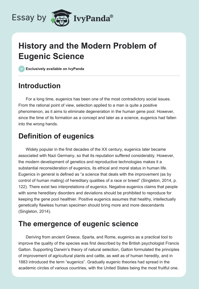 History and the Modern Problem of Eugenic Science. Page 1