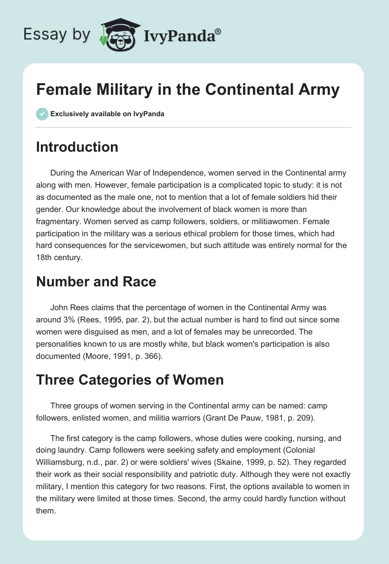 Female Military in the Continental Army. Page 1