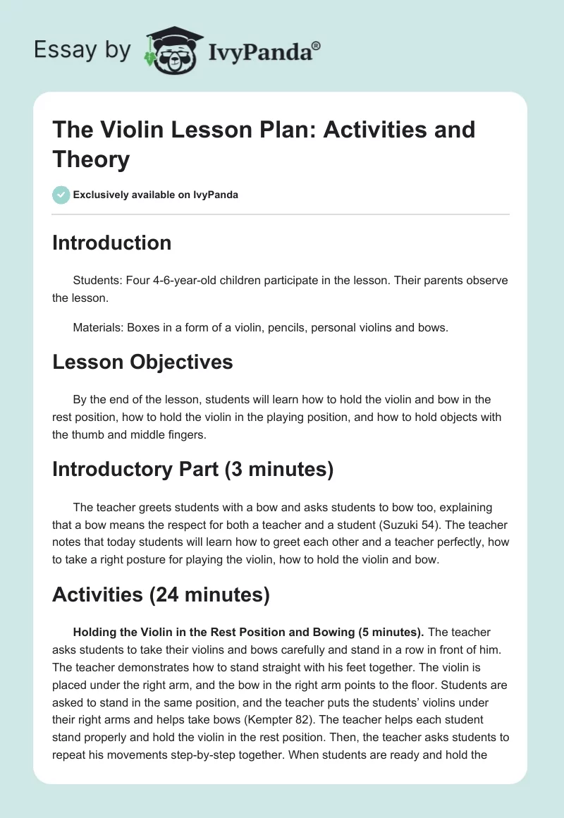 The Violin Lesson Plan: Activities and Theory. Page 1