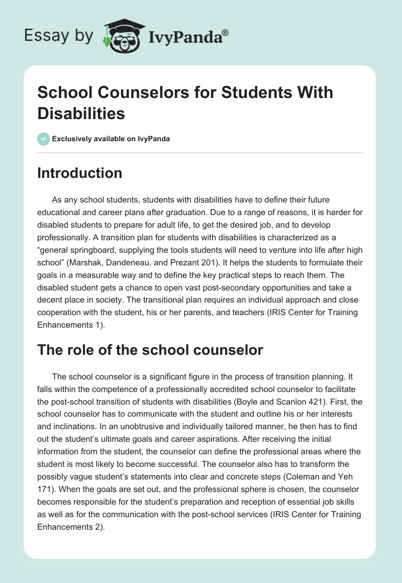 School Counselors for Students With Disabilities. Page 1
