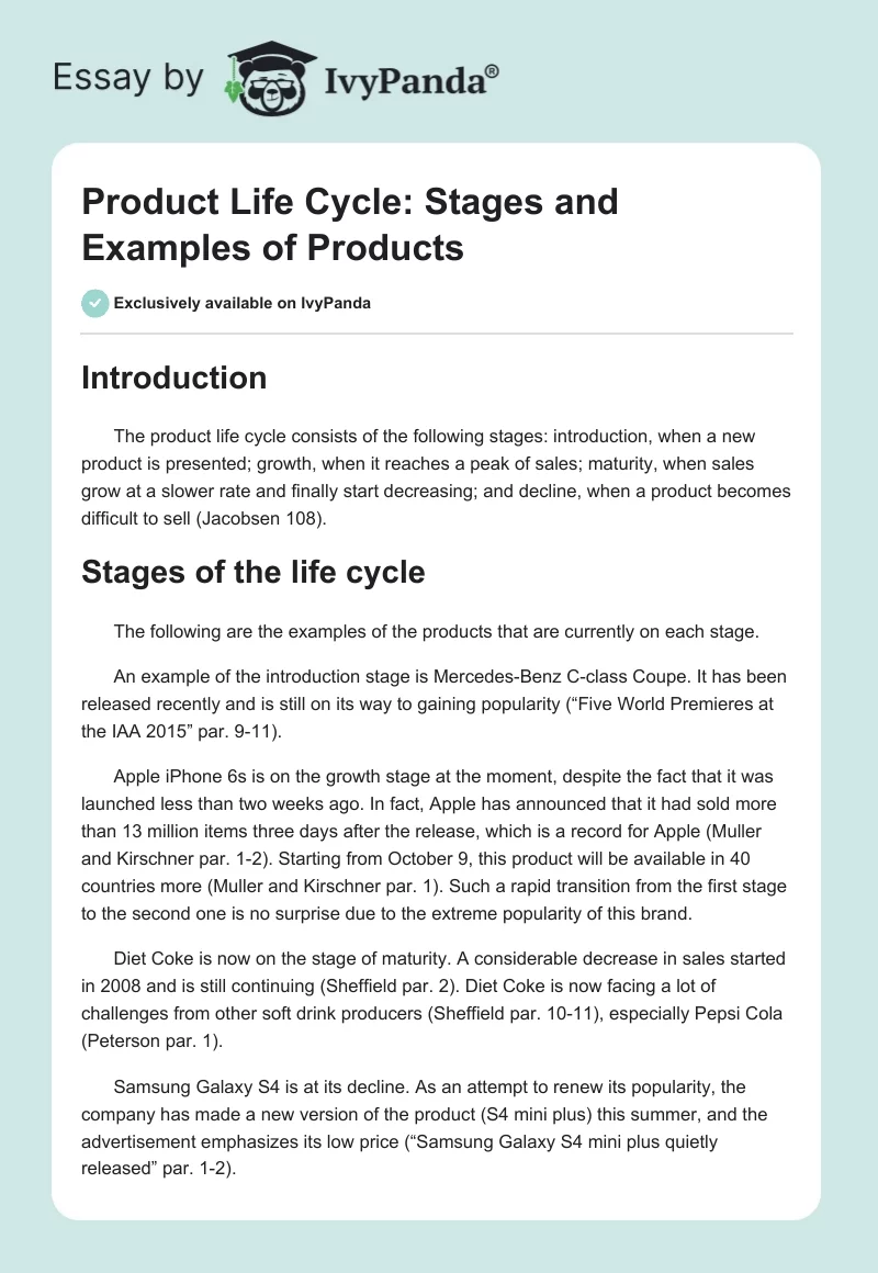 Product Life Cycle: Stages and Examples of Products. Page 1