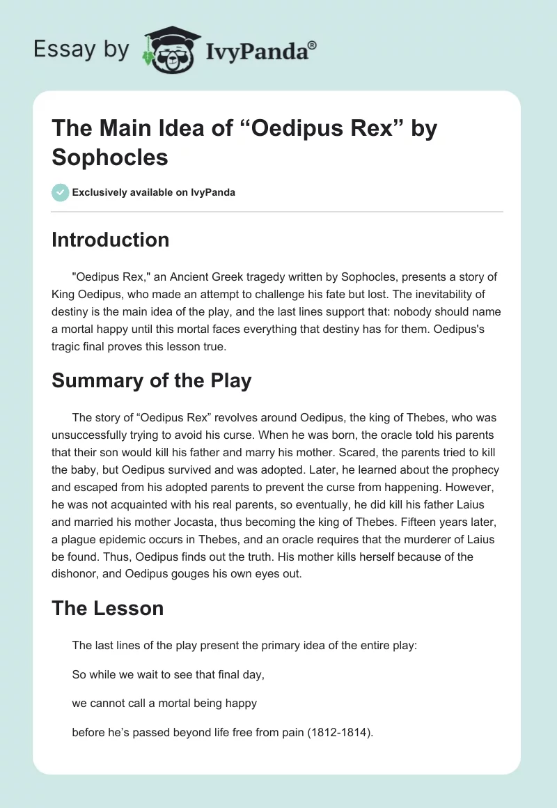 The Main Idea of “Oedipus Rex” by Sophocles. Page 1