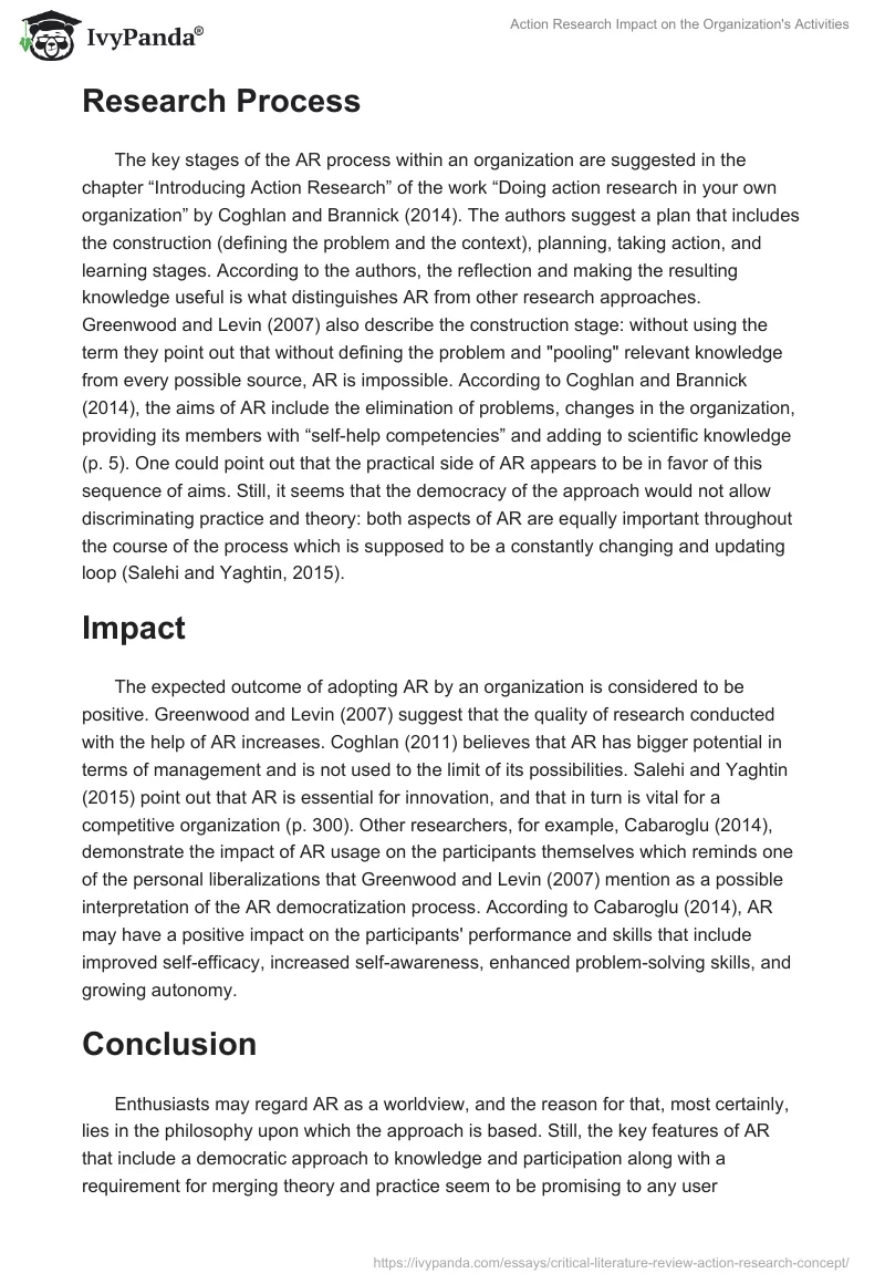 Action Research Impact on the Organization's Activities. Page 3