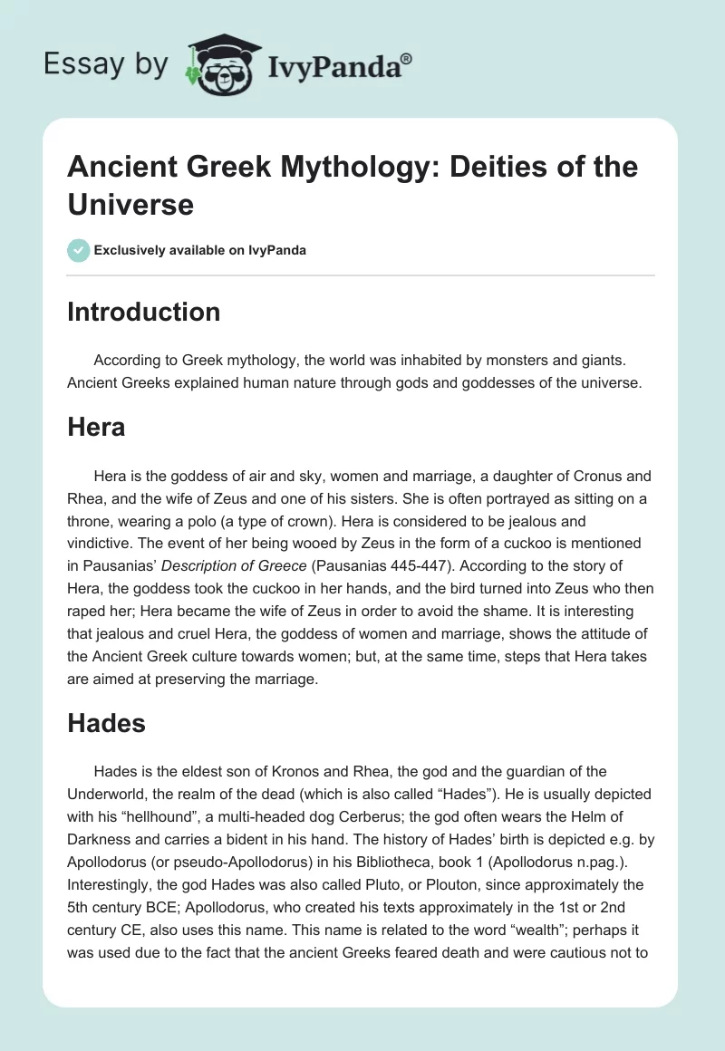 Ancient Greek Mythology: Deities of the Universe. Page 1