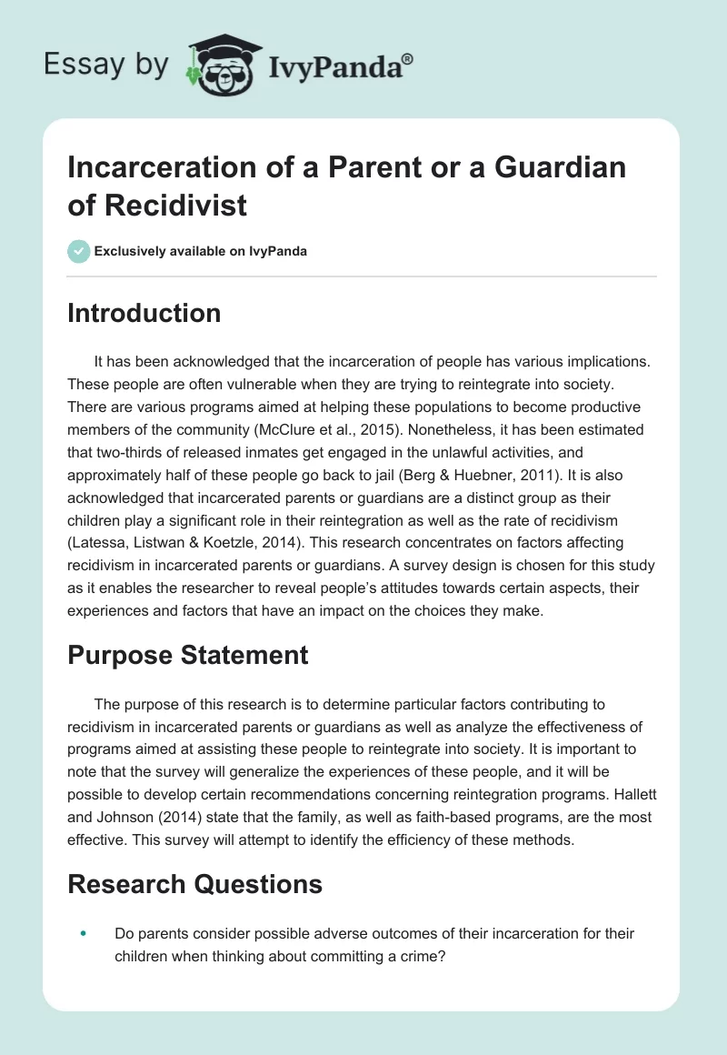 Incarceration of a Parent or a Guardian of Recidivist. Page 1