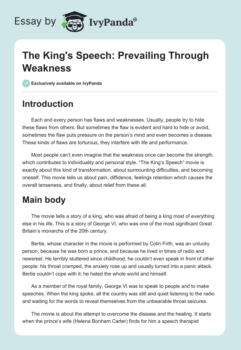 The King's Speech: Prevailing Through Weakness. Page 1