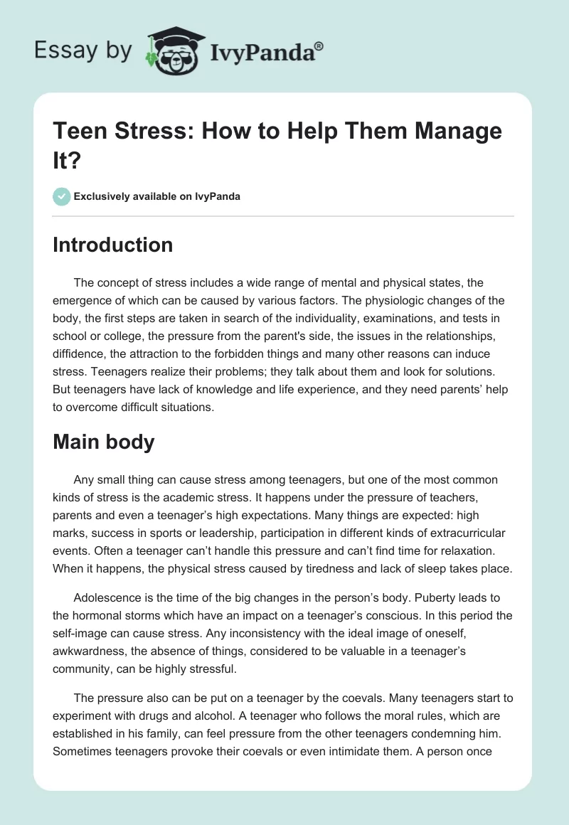Teen Stress: How to Help Them Manage It?. Page 1