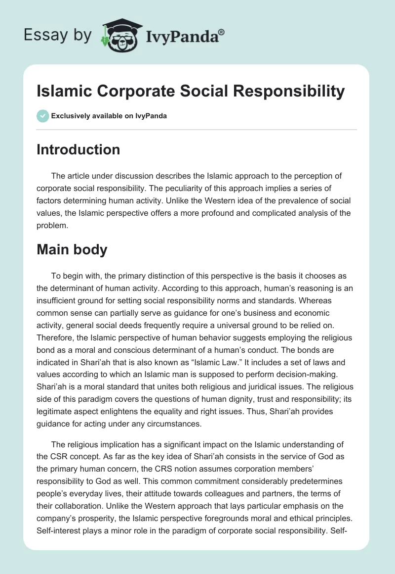 Islamic Corporate Social Responsibility. Page 1