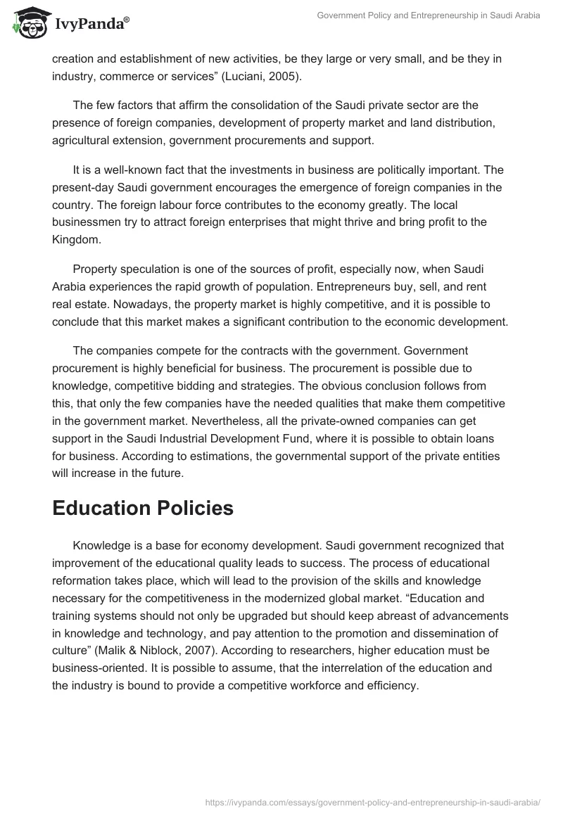 Government Policy and Entrepreneurship in Saudi Arabia. Page 2