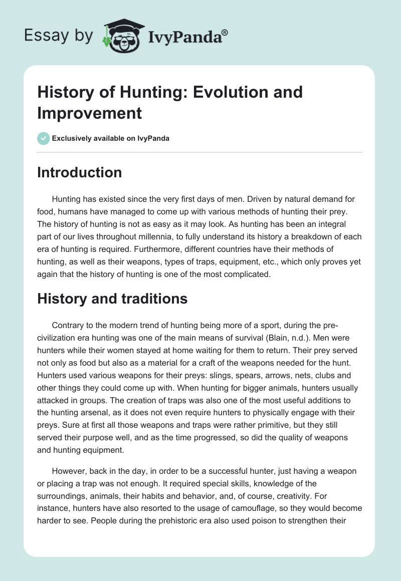 History of Hunting: Evolution and Improvement. Page 1