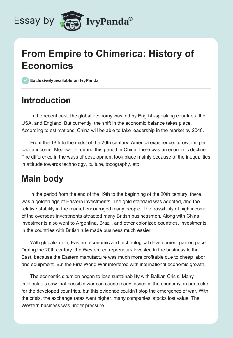 From Empire to Chimerica: History of Economics. Page 1