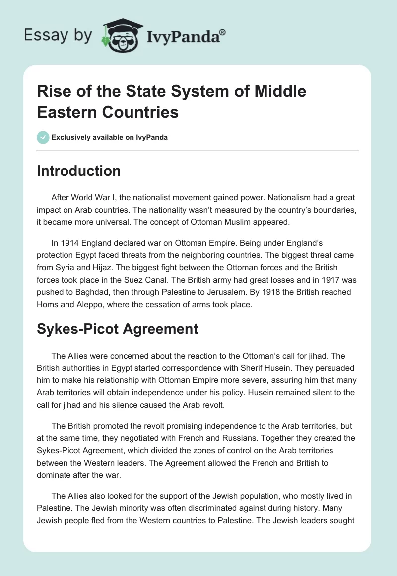 Rise of the State System of Middle Eastern Countries. Page 1