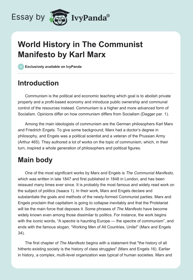World History in The Communist Manifesto by Karl Marx. Page 1
