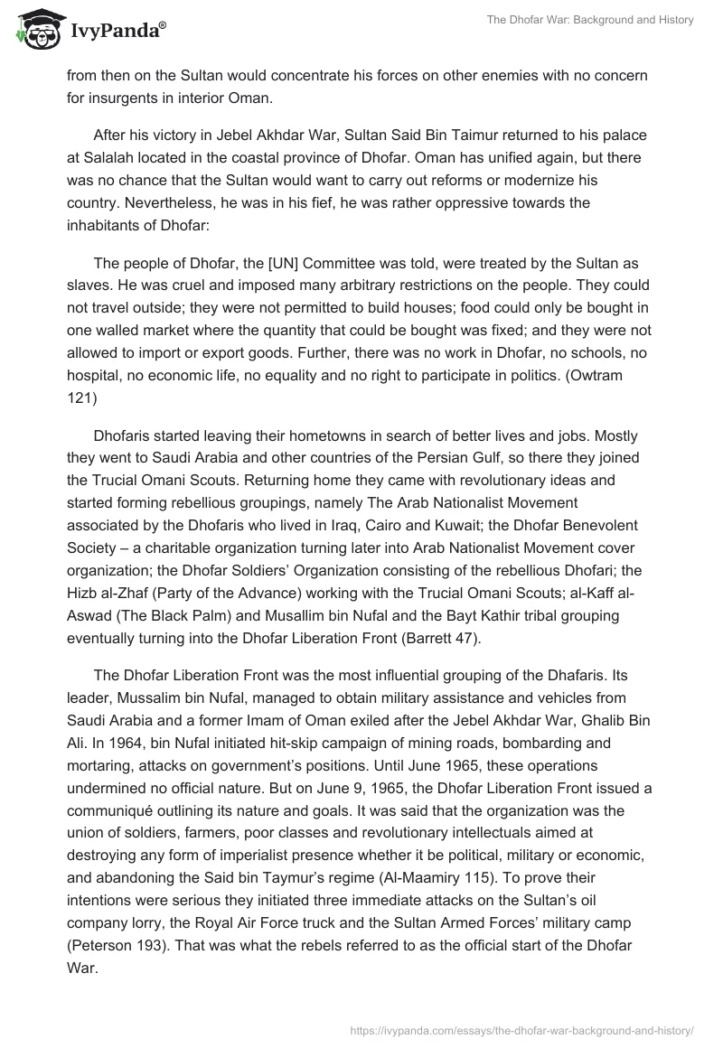 The Dhofar War: Background and History. Page 4