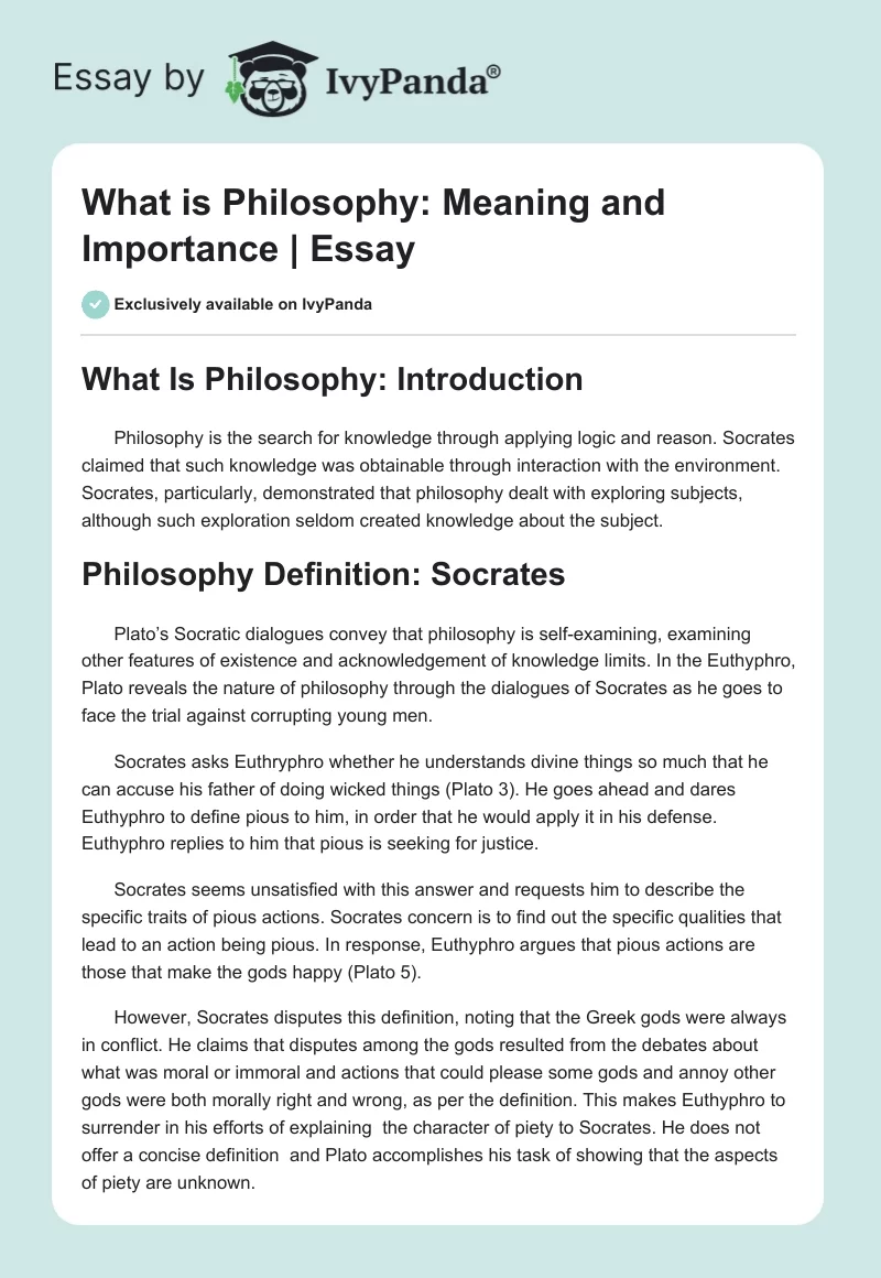 What is Philosophy: Meaning and Importance. Page 1