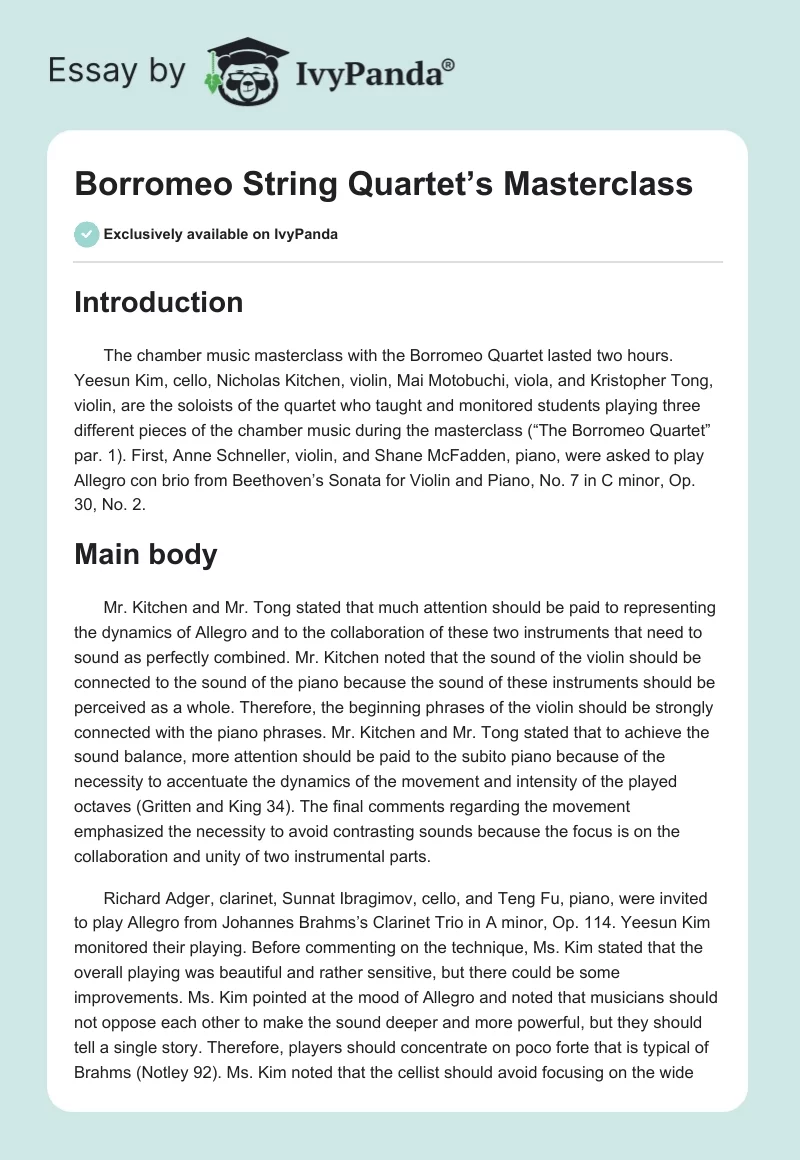Borromeo String Quartet’s Masterclass. Page 1