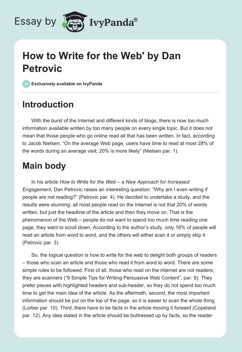 How to Write for the Web' by Dan Petrovic. Page 1