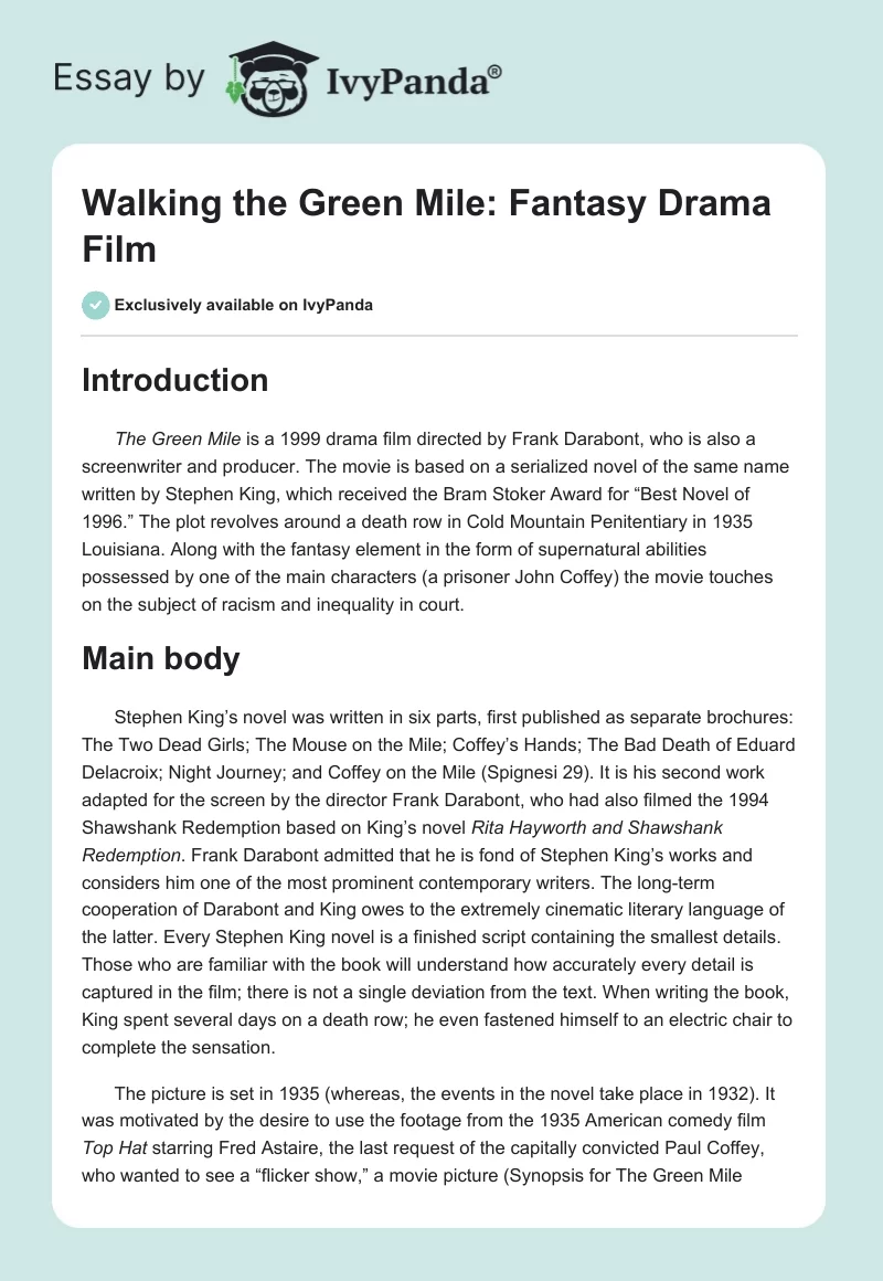 Walking the Green Mile: Fantasy Drama Film. Page 1
