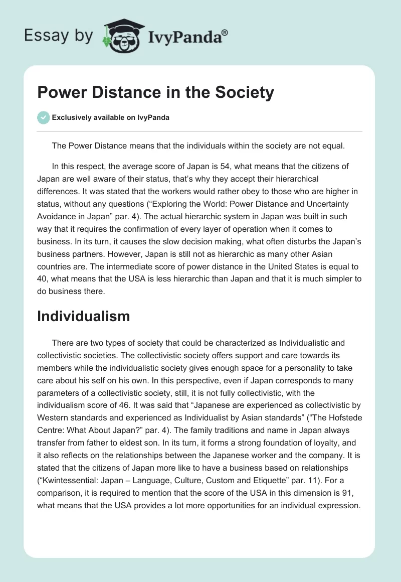 Power Distance in the Society. Page 1