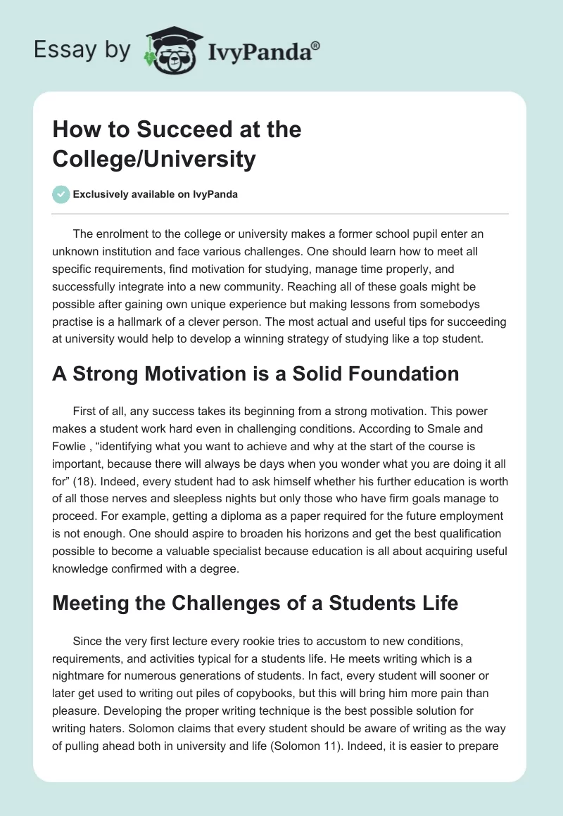 How to Succeed at the College/University. Page 1