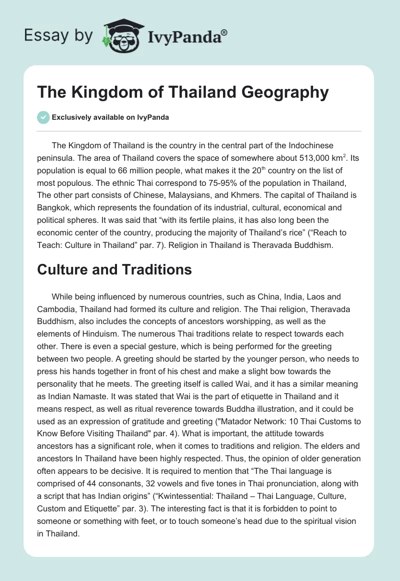 The Kingdom of Thailand Geography. Page 1