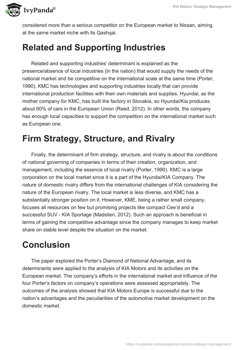 KIA Motors: Strategic Management. Page 2