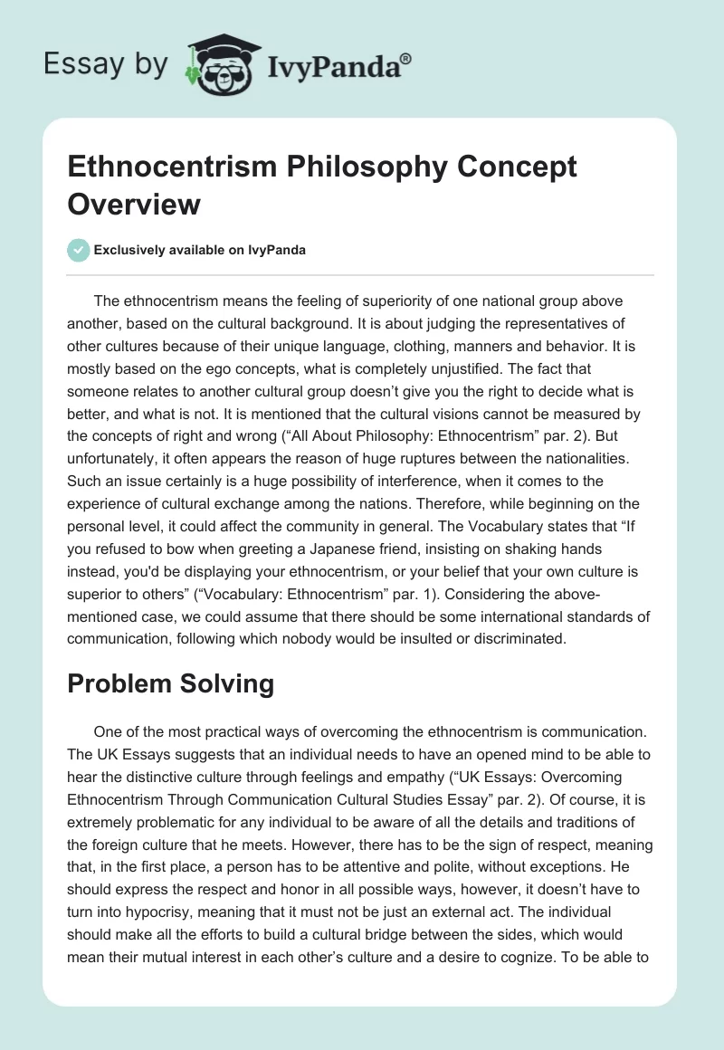 Ethnocentrism Philosophy Concept Overview. Page 1