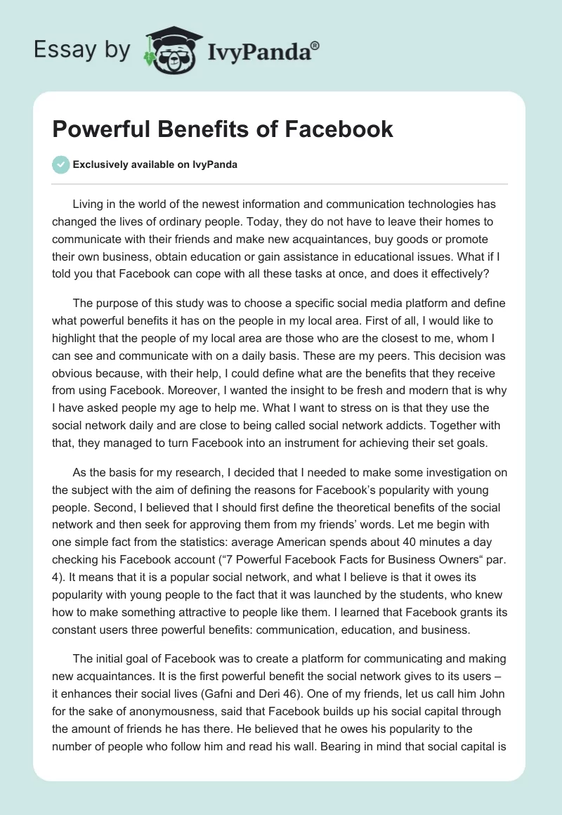 benefits of facebook essay