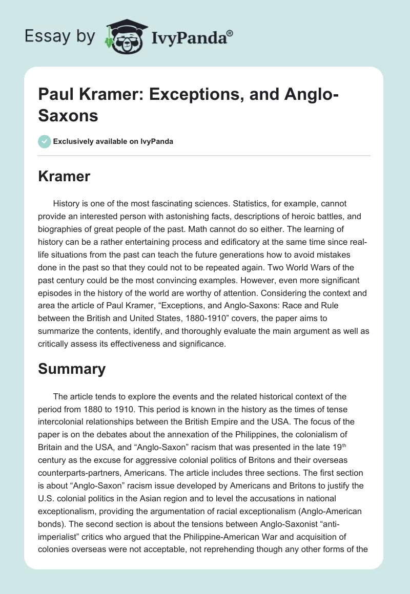 Paul Kramer: Exceptions, and Anglo-Saxons. Page 1