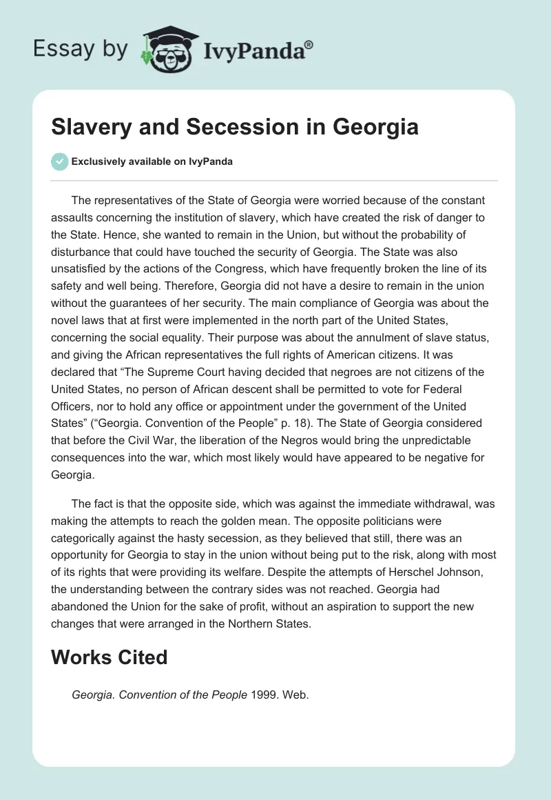 Slavery and Secession in Georgia. Page 1