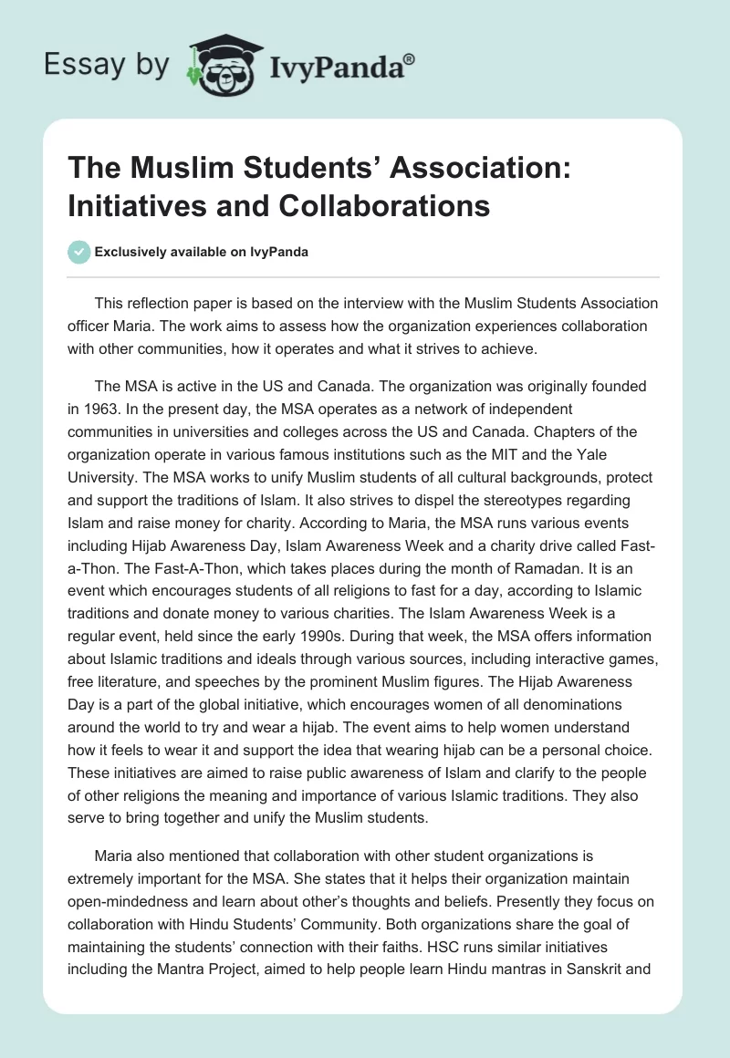 The Muslim Students’ Association: Initiatives and Collaborations. Page 1