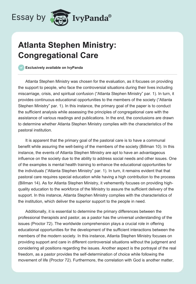 Atlanta Stephen Ministry: Congregational Care. Page 1