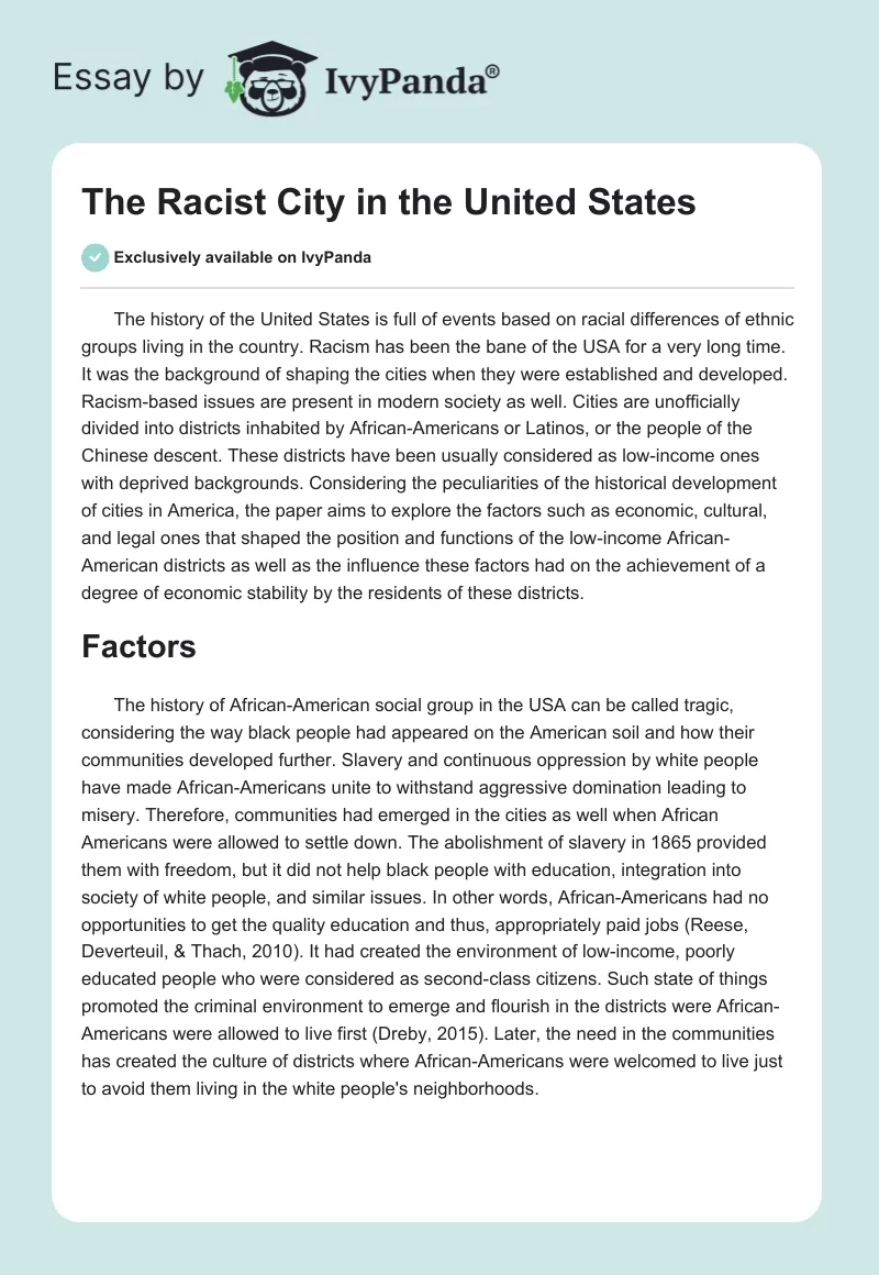 The Racist City in the United States. Page 1