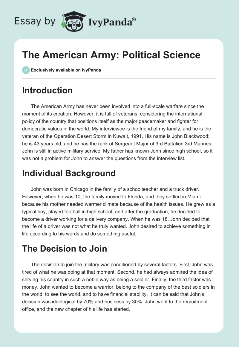 The American Army: Political Science. Page 1