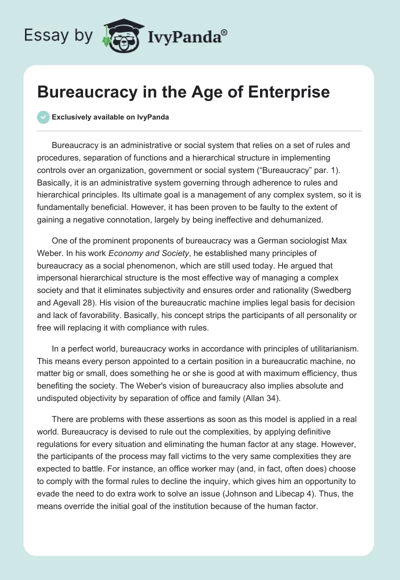 Bureaucracy in the Age of Enterprise. Page 1