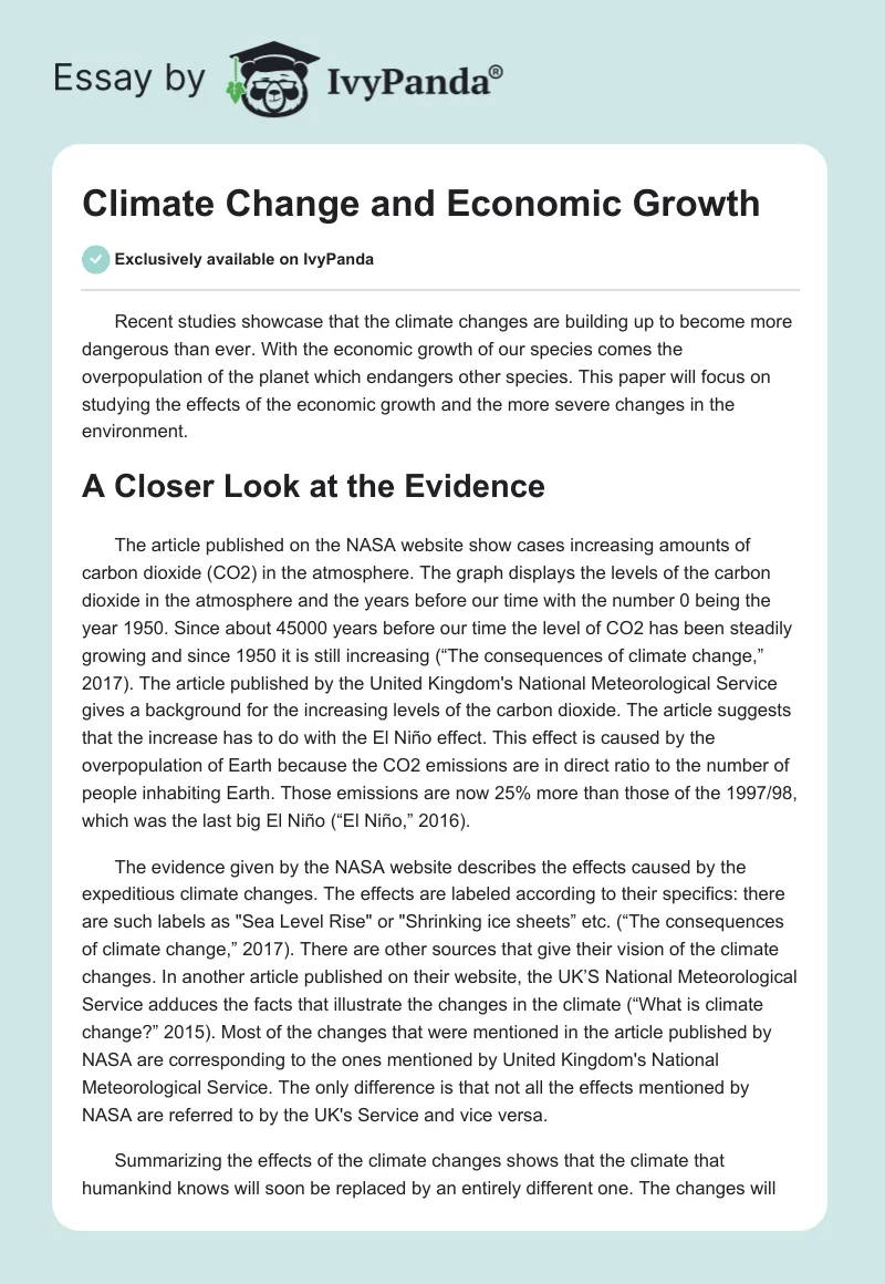 Climate Change and Economic Growth. Page 1