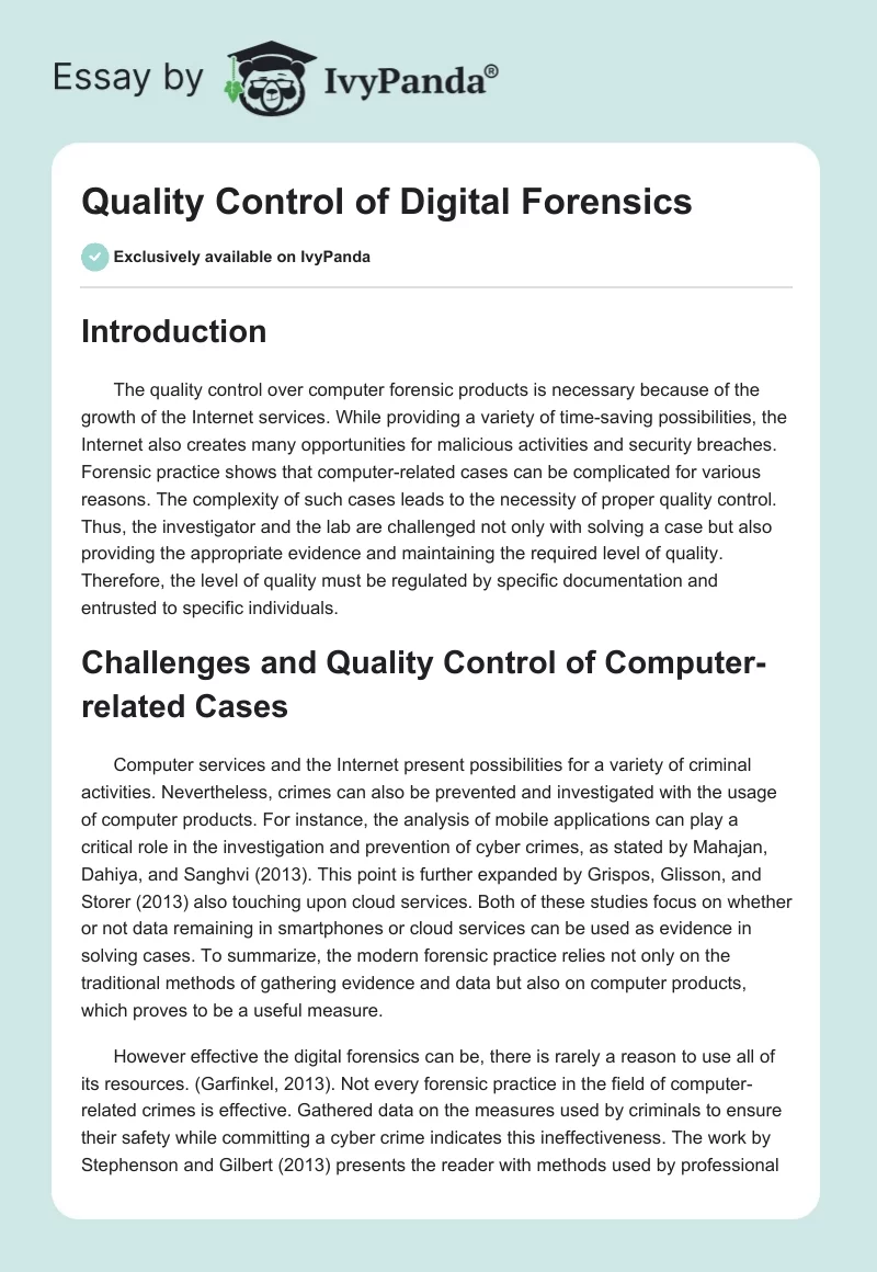 Quality Control of Digital Forensics. Page 1