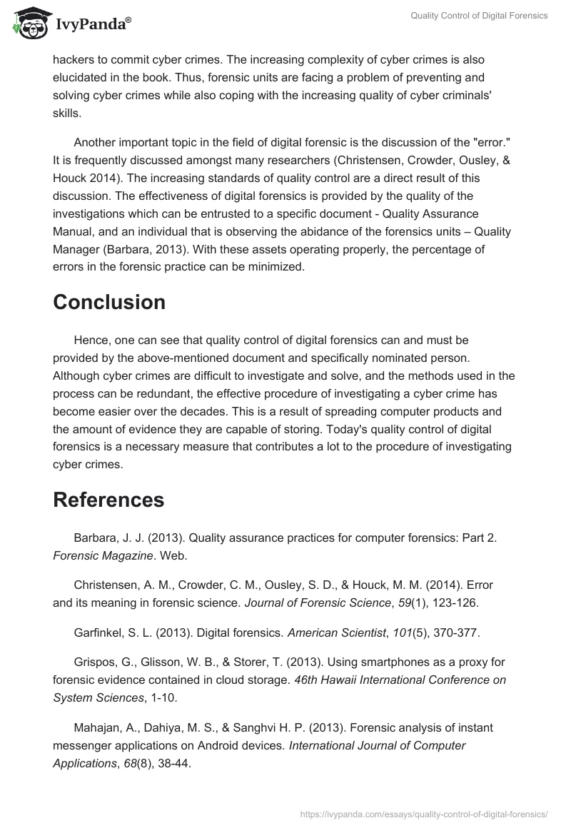 Quality Control of Digital Forensics. Page 2