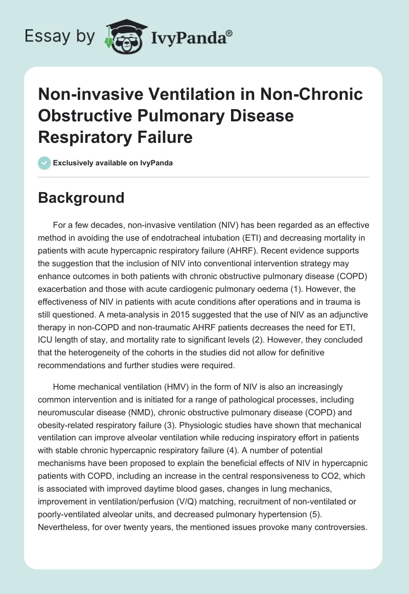 Non-invasive Ventilation in Non-Chronic Obstructive Pulmonary Disease Respiratory Failure. Page 1