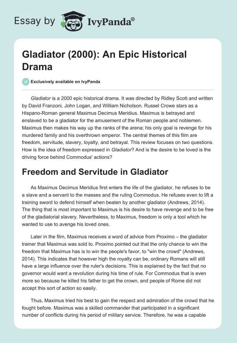 Gladiator (2000): An Epic Historical Drama. Page 1