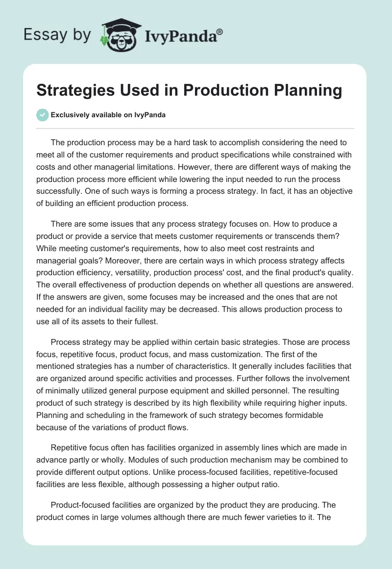 Strategies Used in Production Planning. Page 1