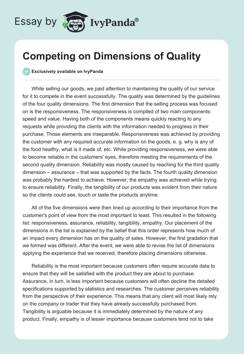 Competing on Dimensions of Quality. Page 1