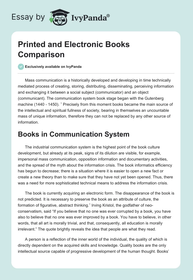 Printed and Electronic Books Comparison. Page 1