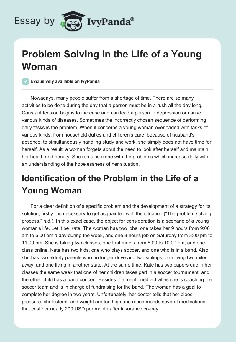 Problem Solving in the Life of a Young Woman. Page 1