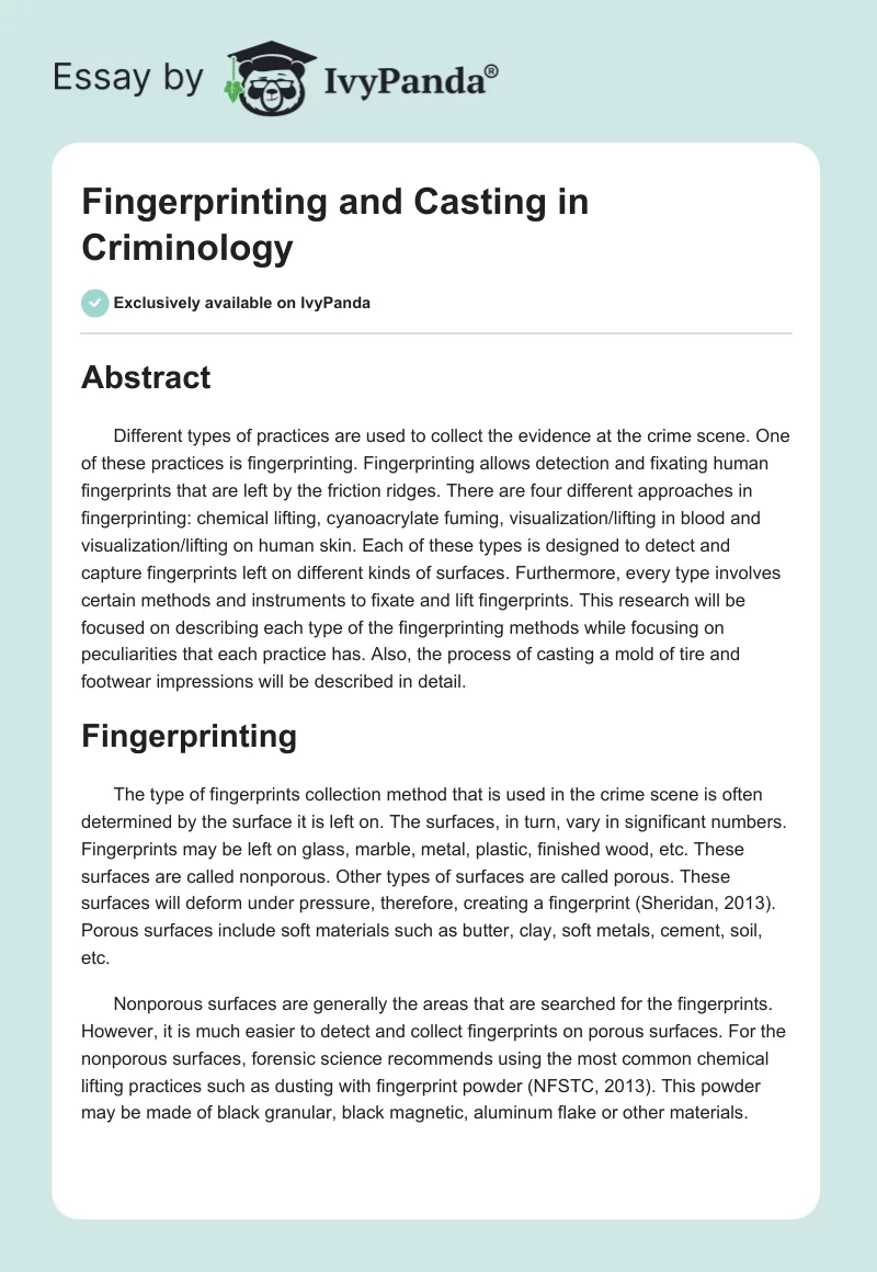 Fingerprinting and Casting in Criminology. Page 1