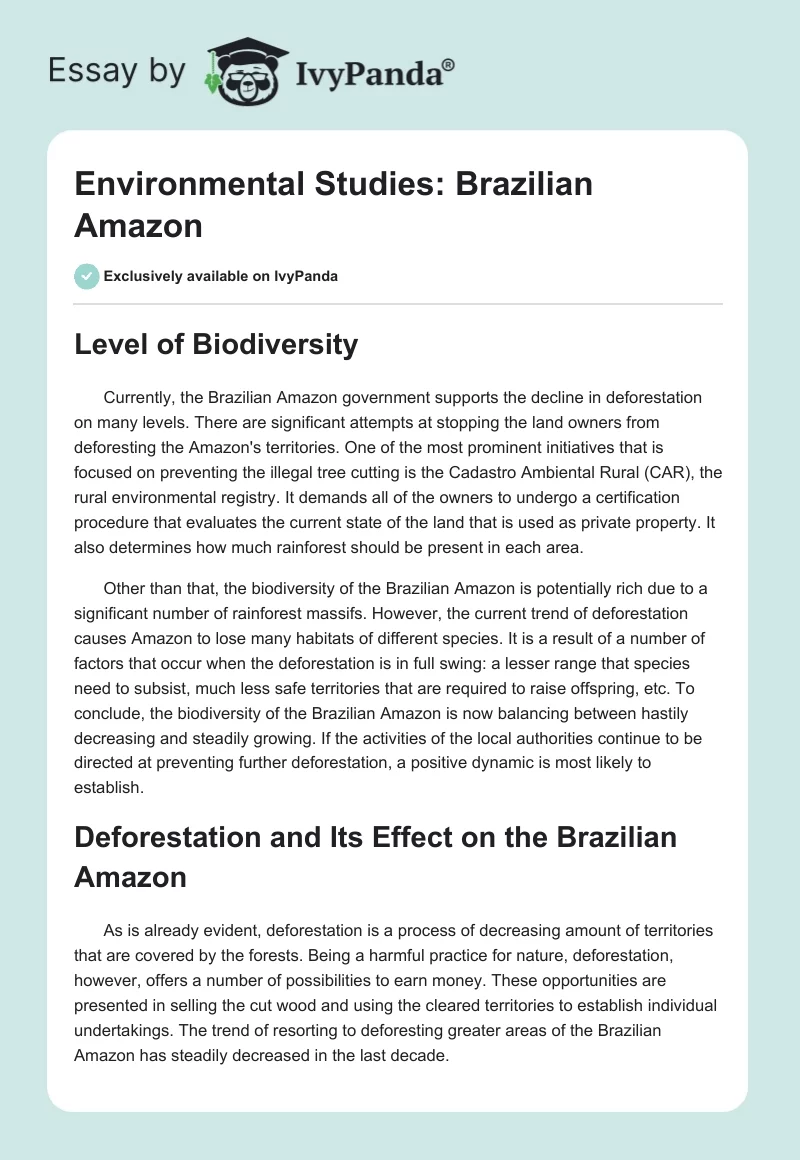Environmental Studies: Brazilian Amazon. Page 1